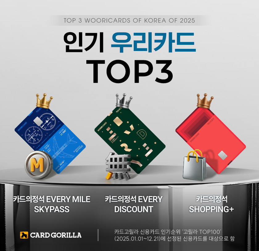 카드고릴라 : 2025 카드사 인기 신용카드 순위 총결산 - 우리카드 추천