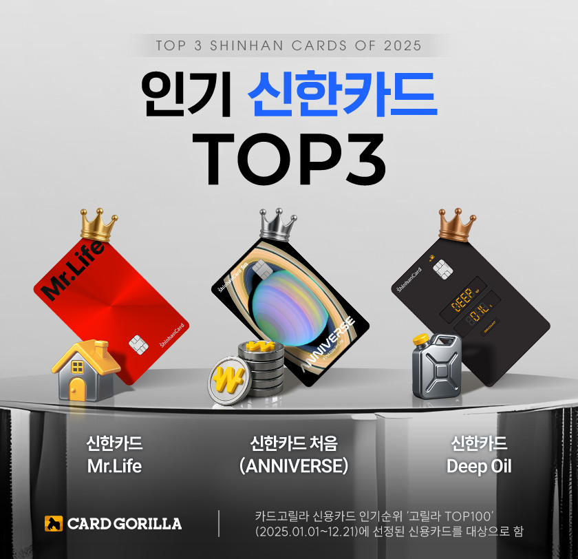 카드고릴라 : 2025 카드사 인기 신용카드 순위 총결산 - 신한카드 추천